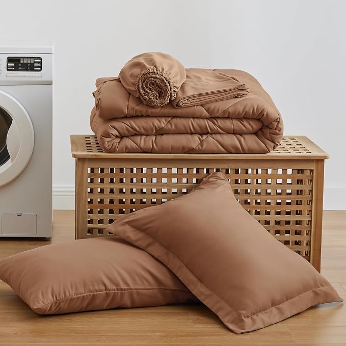 Love's cabin Twin XL Comforter Set Mocha Mousse, 5 Pieces Twin XL Bed in a Bag - Image 9
