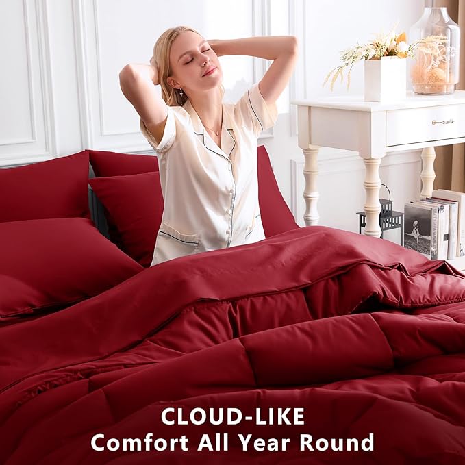 CozyLux Queen Comforter Set Dark Red, 7 Pieces Bed in a Bag, All Season Bedding - Image 4
