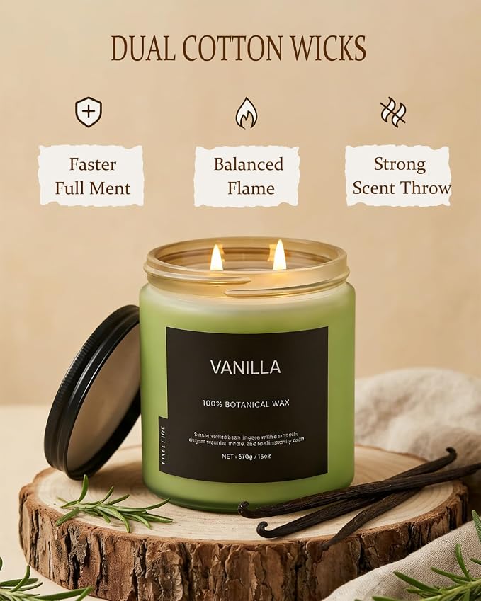 Vanilla Scented Candle, 13oz Soy Wax Candle, 70–80 Hour Burn Time, Warm & Sweet - Image 4