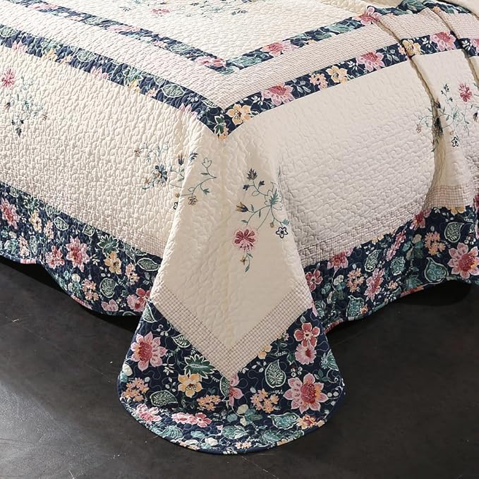 Quilt Set Floral Leaves 3D Embroidery Pattern 3 PCS Cotton Reversible Quilted - Image 3