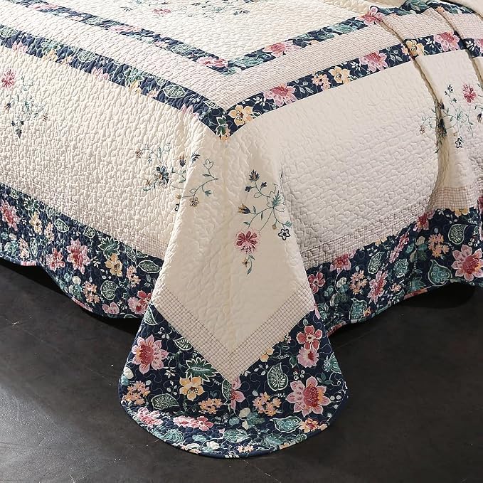 Quilt Set Floral Leaves 3D Embroidery Pattern 3 PCS Cotton Reversible Quilted - Image 3