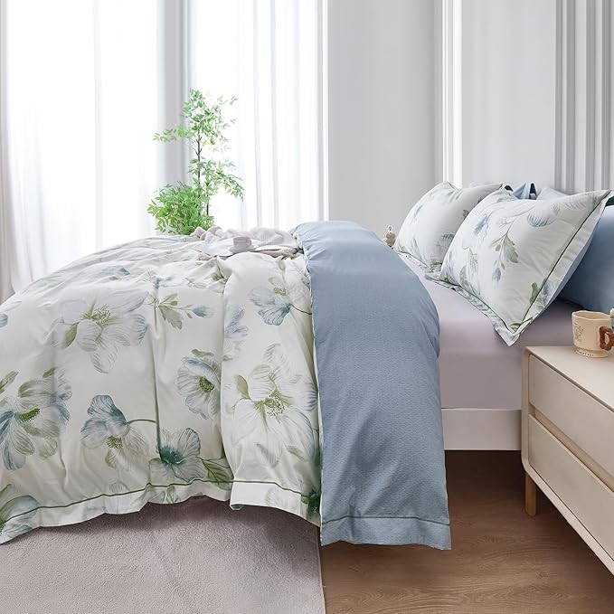 OAITE Duvet Cover Set Queen Size Floral Pattern 500 Thread Count Ultra Soft - Image 5