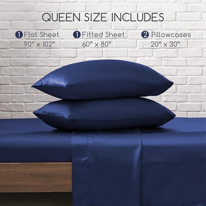 MR&HM Satin Bed Sheets, Queen Size Sheets Set - Image 7