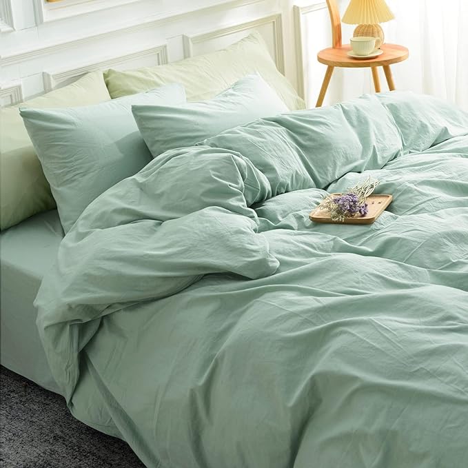 NEXHOME PRO Green Duvet Cover Set California King Linen Feel Textured Organic by NEXHOMEPRO