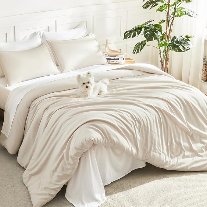 Litanika Oversized King Comforter 128x120 Beige, 3 Pieces Lightweight Solid by Litanika