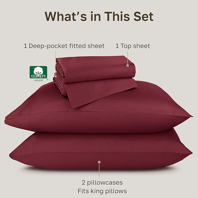 California Design Den Natural 100% Cotton Sheets King Size Deep Pocket Set - Image 4