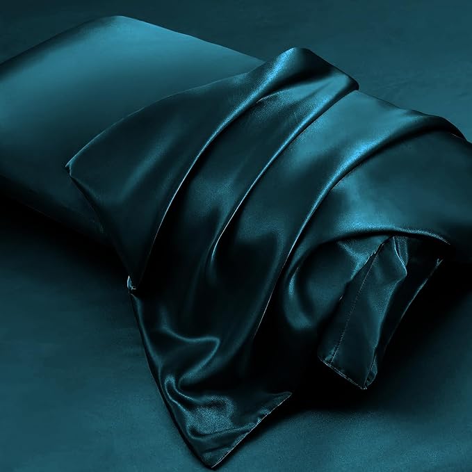 Aormenzy Satin Pillow Cases for Women King Size Set of 2, Dark Teal Satin - Image 3