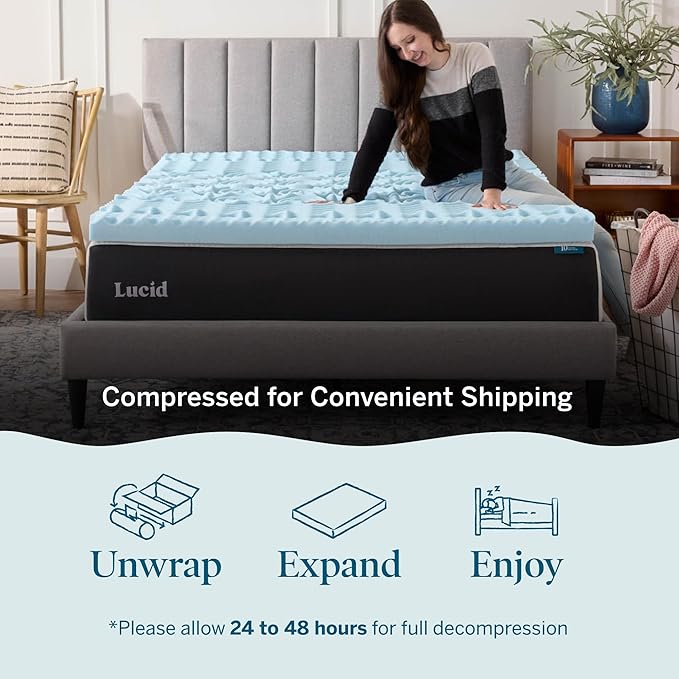 LUCID 3 Inch Gel Memory Foam Mattress Topper, Full size – 5 Zones – Cooling Gel - Image 5