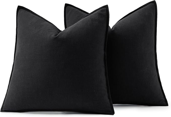 MIULEE Decorative Linen Euro Sham Pillow Covers 28x28 Inch Black Boho Farmhouse - Image 6