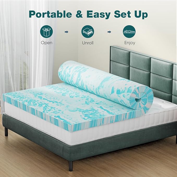 Sweetcrispy Memory Foam Mattress Topper Full, 3 Inch Thick Gel Infused Cooling - Image 6