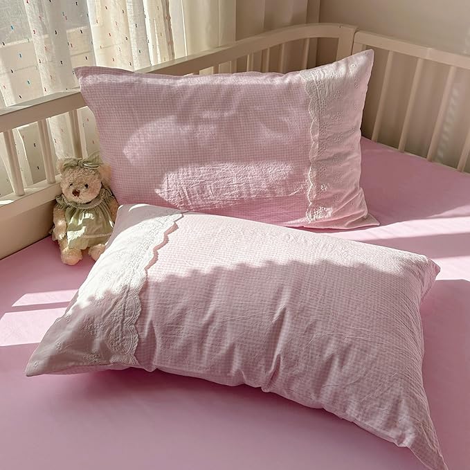 mixinni Pink Gingham Duvet Cover Queen Size - Image 7