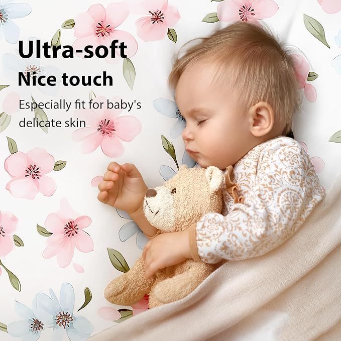 Baby Mini Crib Sheets Girl, Portable 38”x26” Pack and Play Sheets Fitted - Image 2