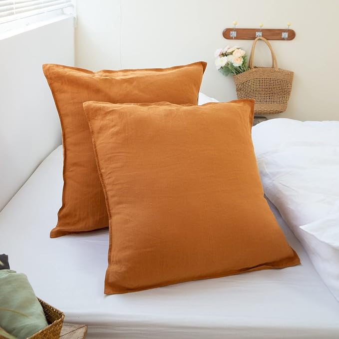 Simple&Opulence 100% Washed Linen Euro Shams 26'' x 26'' Pack of 2, Basic Style by SimpleOpulence