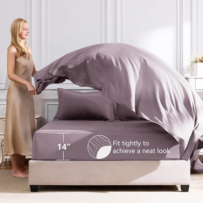 CozyLux Oversized Queen Comforter Set Dusty Purple, 7 Pieces Bed in a Bag - Image 5