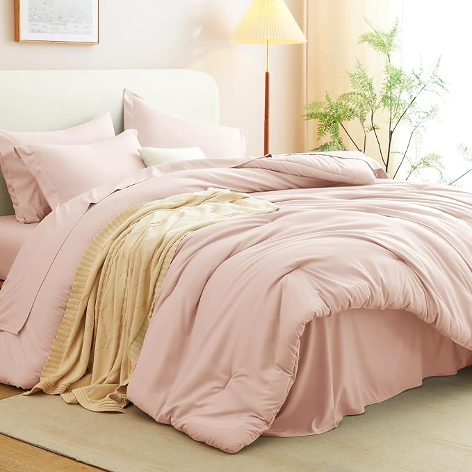 CozyLux Twin Comforter Set Blush Pink, 5 Pieces Bed in a Bag Twin Comforter Set - Image 7