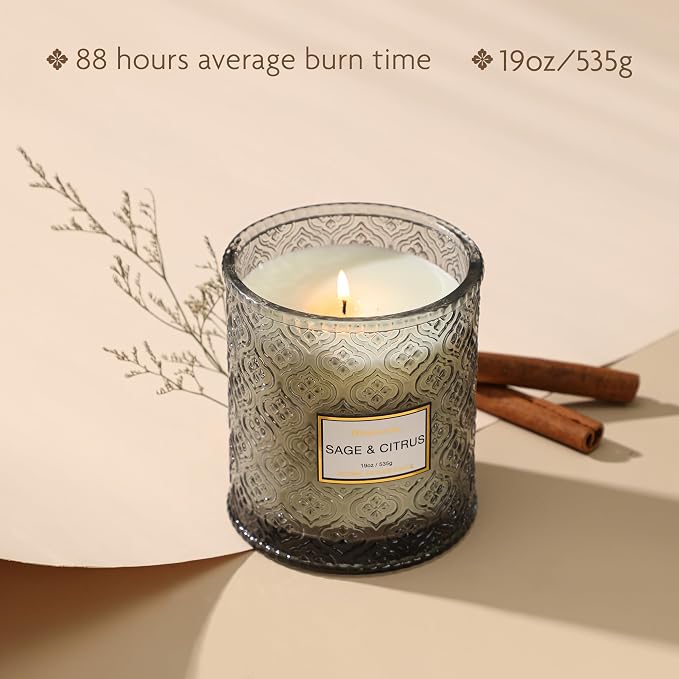 Sage & Citrus Scented Candles, Large Natural Soy Candle, 88 Hours Burning Time - Image 4