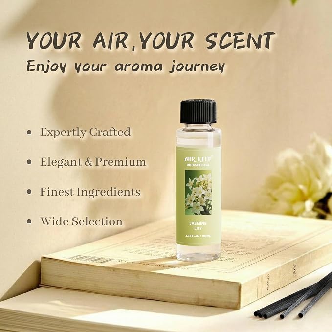 Airkeep Reed Diffuser Oil Refill/Jasmine Lily/3.38 oz / 1 Pack/Air Freshener & - Image 2