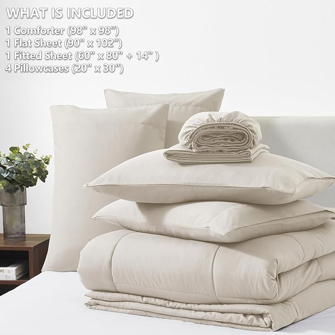 CozyLux Oversized Queen Comforter Sets Beige, 7 Pieces Bed in a Bag, Ultra-Soft - Image 6