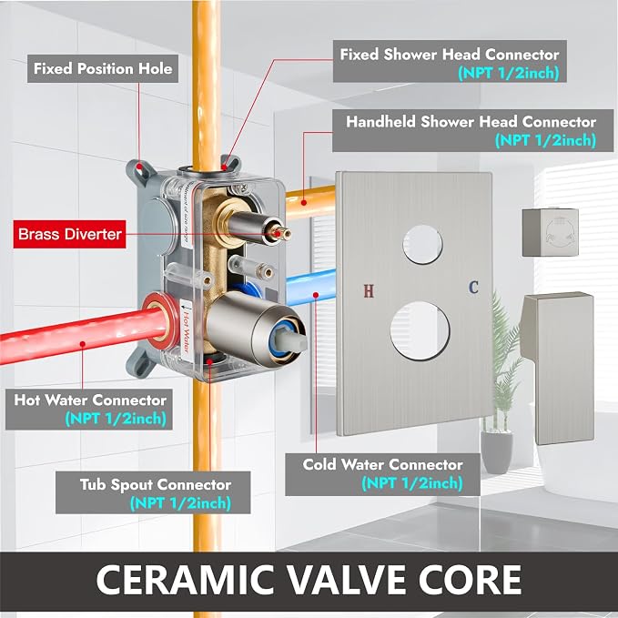 Midanya Shower System with Tub Spout, Bathtub Shower Faucet Set with Square - Image 6