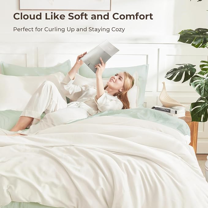 Litanika Ivory Comforter Set Twin/Twin XL Size, 2 Pieces Lightweight Solid - Image 2
