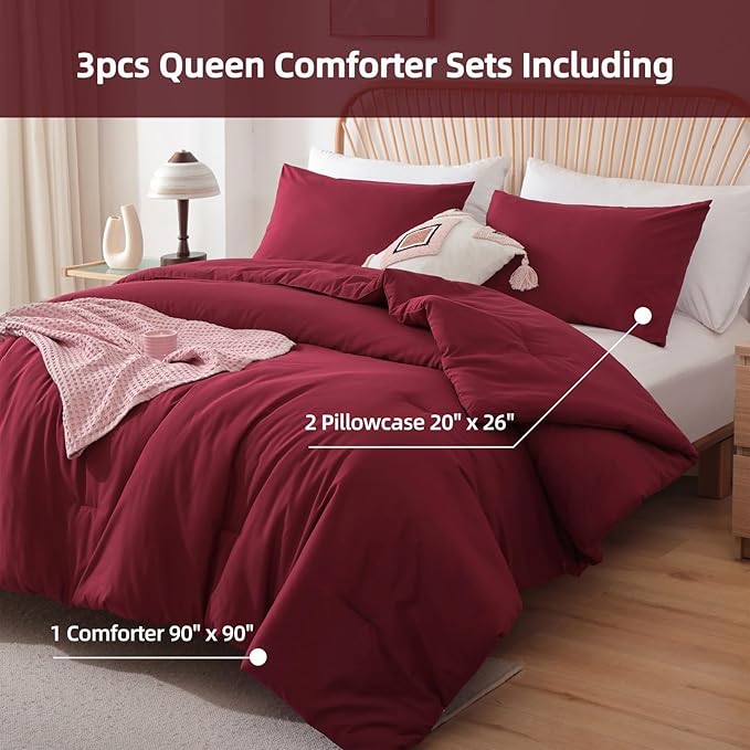 ROSGONIA Oversized Queen Comforter Dark Red - Image 3