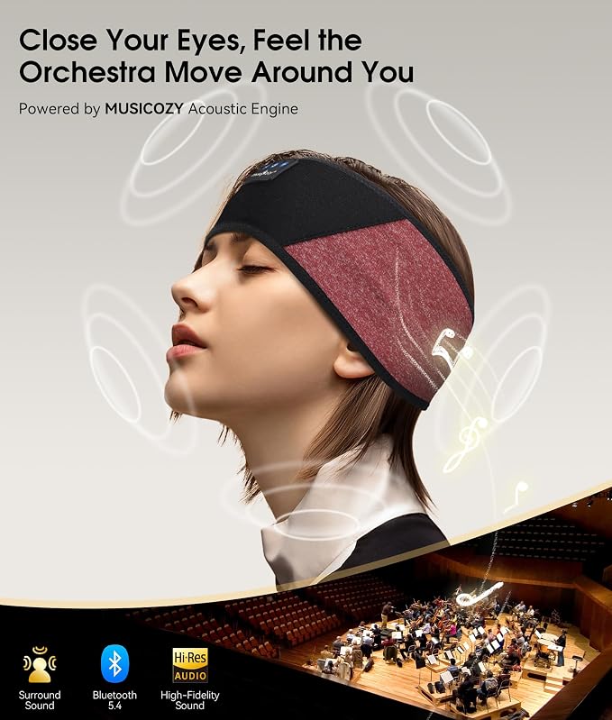 MUSICOZY Sleep Headphones Bluetooth 5.4 Headband, Wireless Earphones Music - Image 4