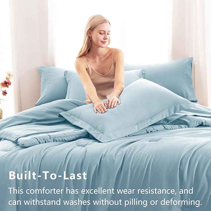 CozyLux King Size Comforter Set Light Blue, 7 Pieces Bed in a Bag King - Image 3