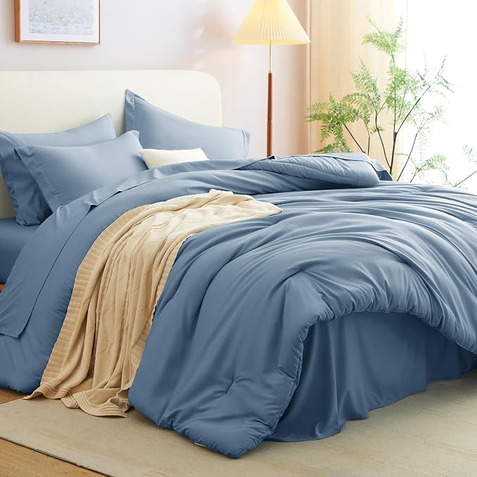 CozyLux Twin XL Comforter Set Grayish Blue, 5 Pieces Bed in a Bag Twin Extra - Image 7