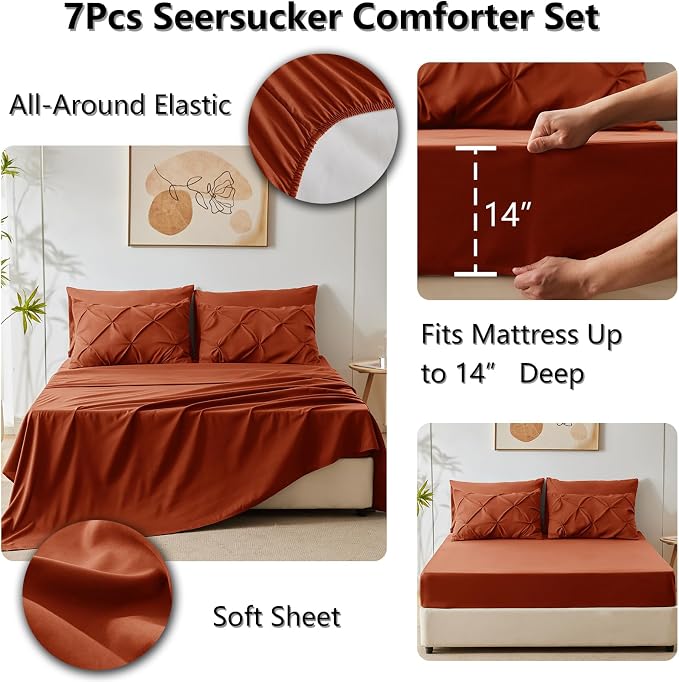 CozyLux King Size Comforter Set Burnt Orange, 7 Pieces Bed in A Bag Terracotta - Image 6