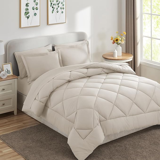 CozyLux Queen Comforter Set Beige - Image 8