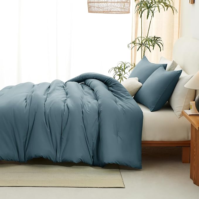 CozyLux Queen Comforter Set Mineral Blue, 3 Pieces Solid Comforters Queen Size - Image 7