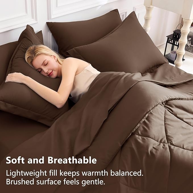 CozyLux Queen Comforter Set Brown - Image 3