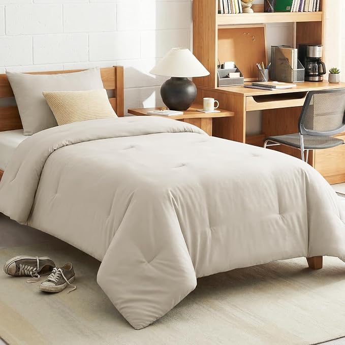 CozyLux Twin Comforter Set Beige, 2 Pieces Twin Extra Long Solid Breathable by CozyLux