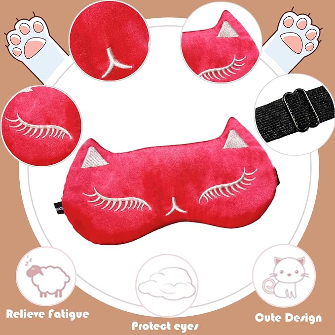 Cute Cat Sleep Mask for Kids, 2 Pack Silk Sleeping Eye Cover Adjustable Mask - Image 2