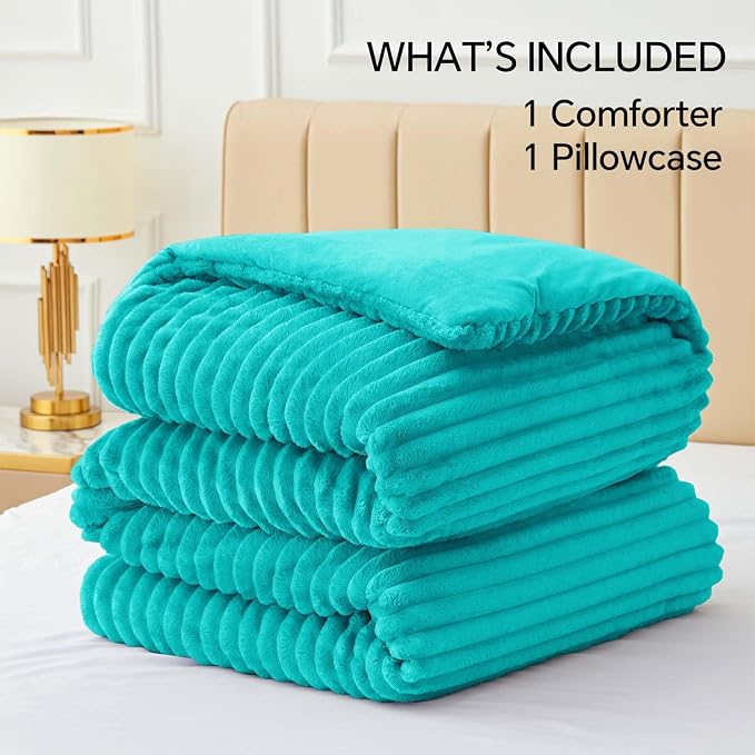 BEDELITE Fleece Twin Comforter Set -Super Soft & Warm Fluffy Teal Bedding - Image 6
