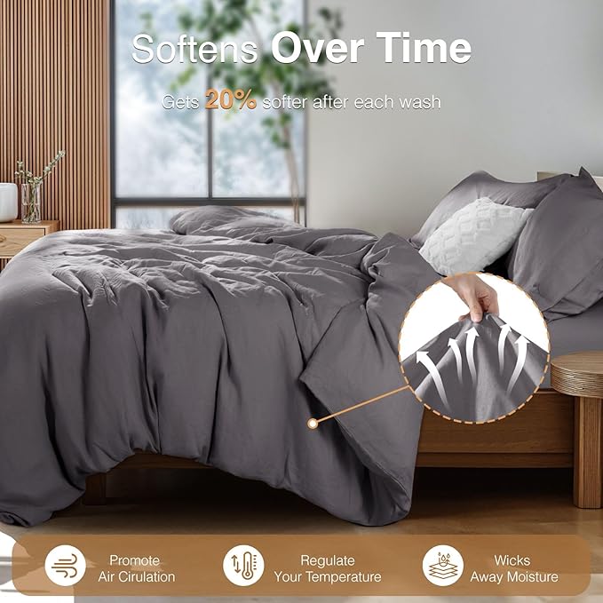 SONORO KATE 100% French Linen Duvet Cover King Size, Soft Breathable - Image 4