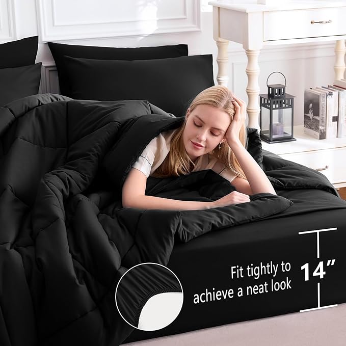 CozyLux King Size Comforter Set Black, 7 Pieces Bed in a Bag, All Season - Image 5