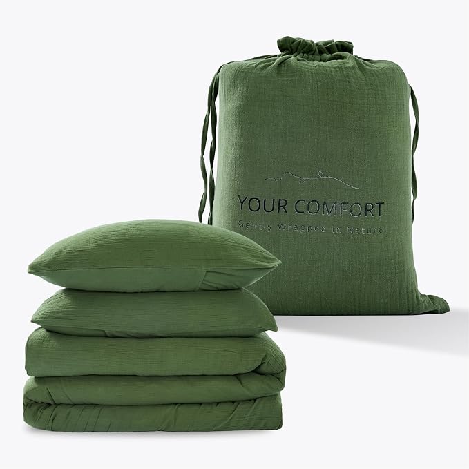 Green Duvet Cover Queen Size, 100% Sandwashed Cotton Soft Queen Duvet Cover Set - Image 9