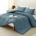 CozyLux Queen Comforter Set Mineral Blue, 3 Pieces Solid Comforters Queen Size by CozyLux