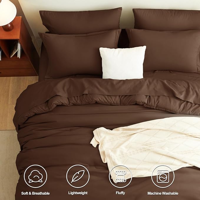 CozyLux King Size Comforter Set Brown, 7 Pieces Bed in a Bag King Comforter Set - Image 2