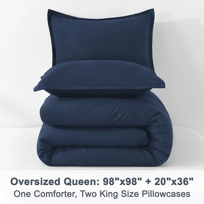 Litanika Navy Blue Comforters Oversized Queen Size, 3 Pieces Lightweight Solid - Image 9