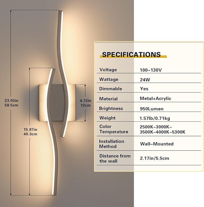 Joossnwell Brushed Nickel Bathroom Vanity Lights Fixtures Over Mirror 5CCT - Image 7