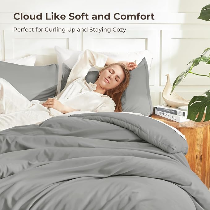 Litanika Comforters Medium Gray California King Size, 3 Pieces Lightweight - Image 2