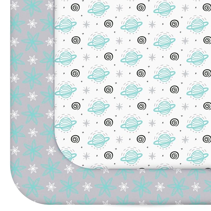 Pack and Play Sheets, 2 Pack Mini Crib Sheets, Stretchy Playard Fitted Sheet by Moonsea