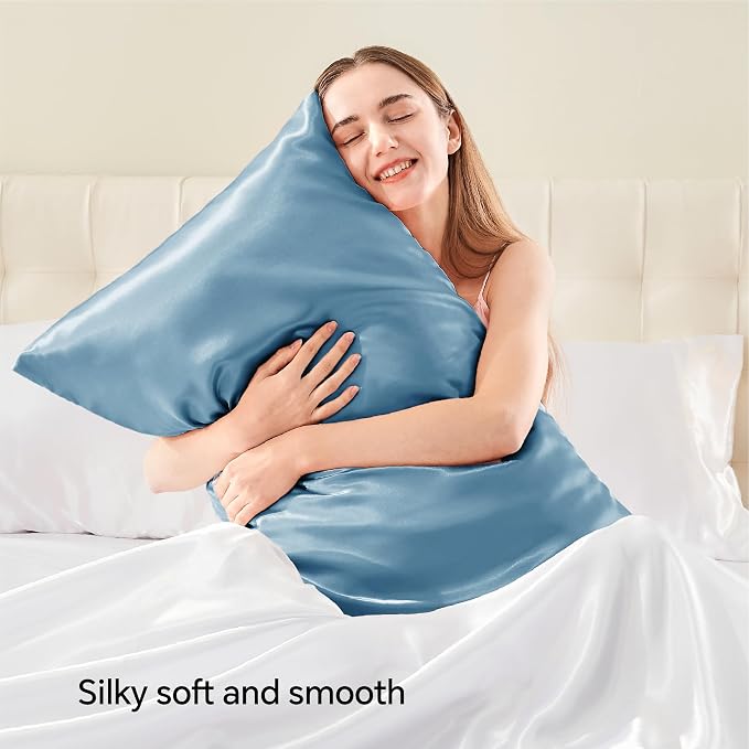 BEDELITE Satin Pillowcase with Zipper, Airy Blue Pillow Cases Queen Size Set of - Image 2