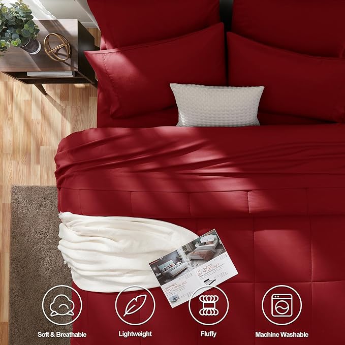 CozyLux Full Size Comforter Sets Dark Red, 7 Pieces Bed in a Bag, All Season - Image 2