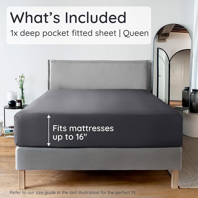 Bambaw 100% Viscose Derived from Bamboo Queen Size Fitted Sheet, Deep Pocket - Image 2
