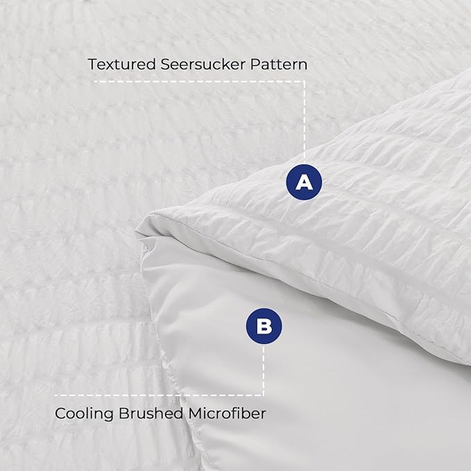 HYMOKEGE White King Size Comforter Set Seersucker 7 Pieces, All Season Luxury - Image 4