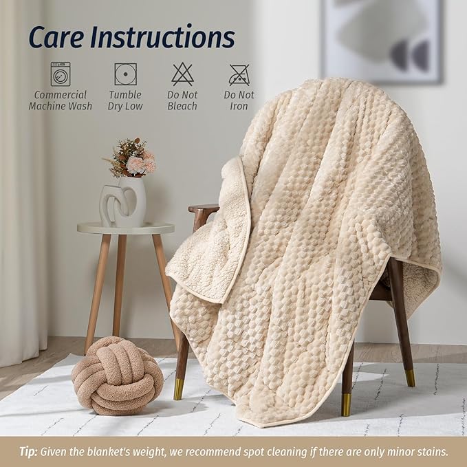 Wemore Fleece Weighted Blanket for Adults, Dual Sided Cozy Soft Sherpa Heavy - Image 6