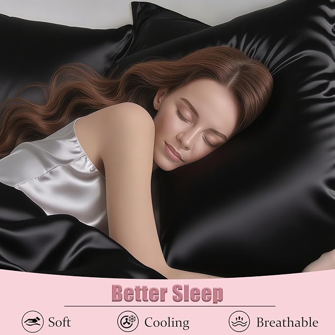 Mulberry Silk Pillow Cases Queen Size Set of 2, Ultra Smooth Soft Breathable - Image 4